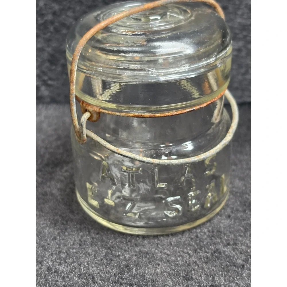 Vintage Atlas E-Z Seal Clear Glass Mason Jar with Lid and Wire Bail Closure